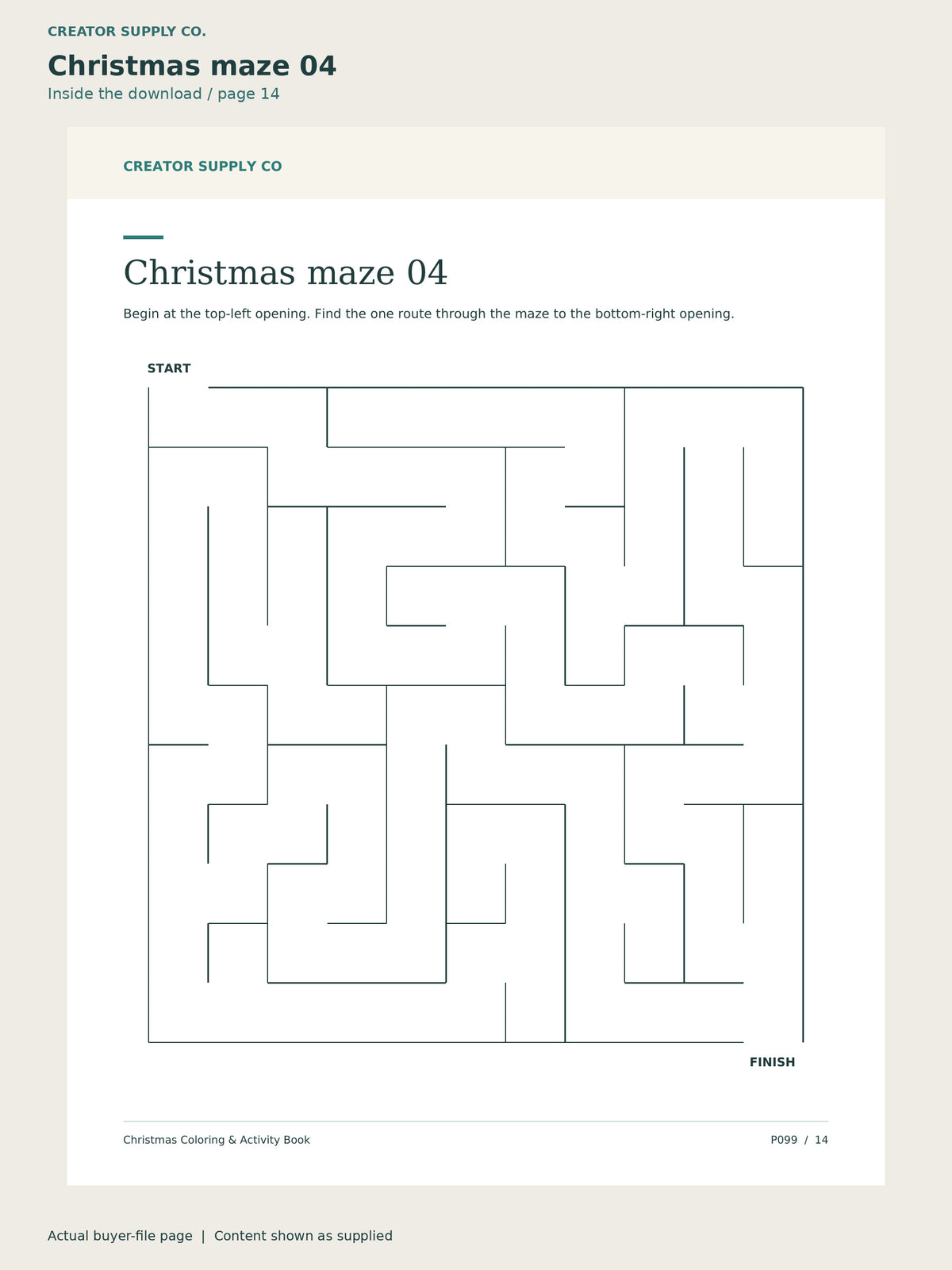 Page 14 from Christmas Coloring & Activity Book, showing Christmas maze 04.