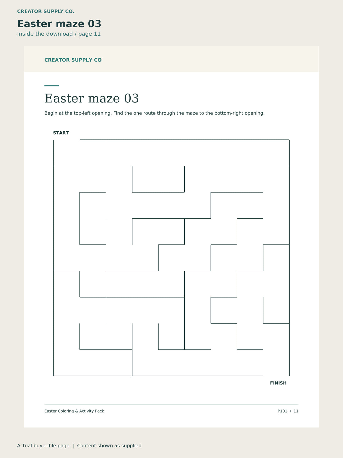 Page 11 from Easter Coloring & Activity Pack, showing Easter maze 03.