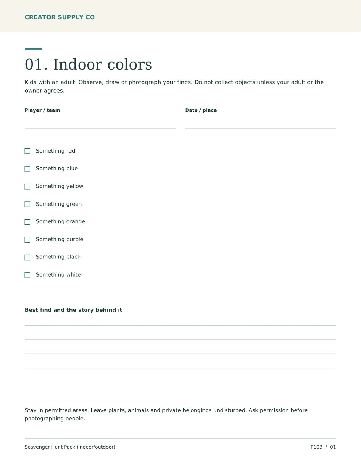 Scavenger Hunt Pack (indoor/outdoor) – printable PDF pages preview