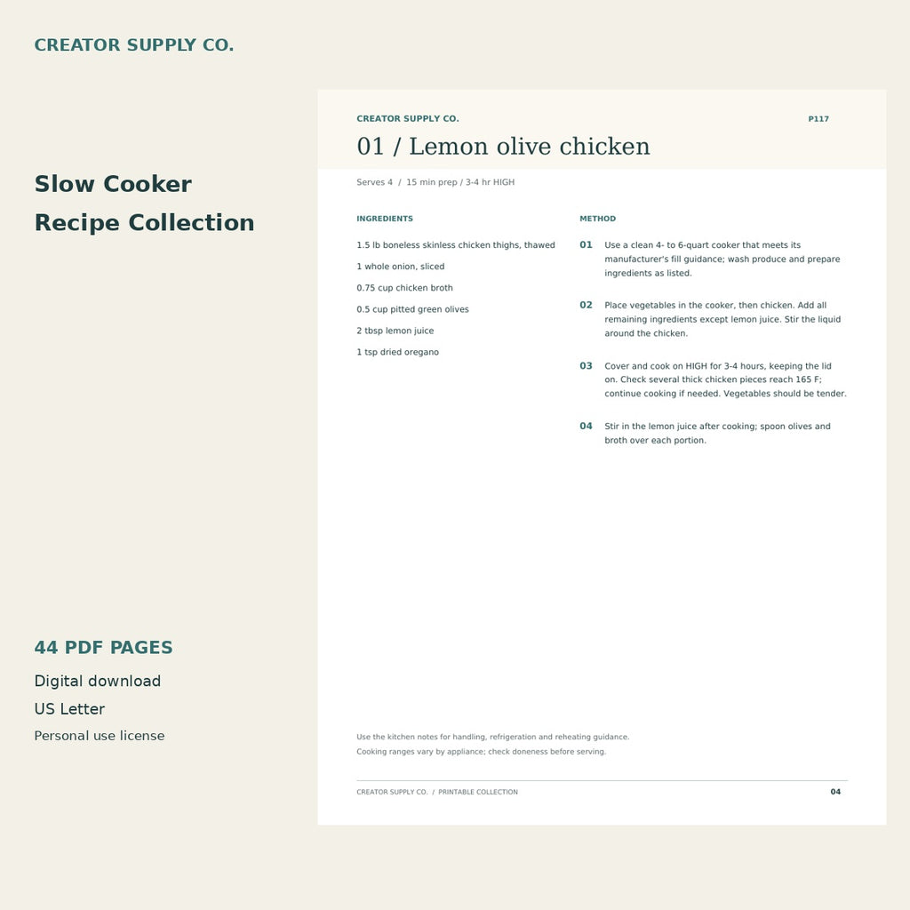 Slow Cooker Recipe Collection – printable PDF pages preview