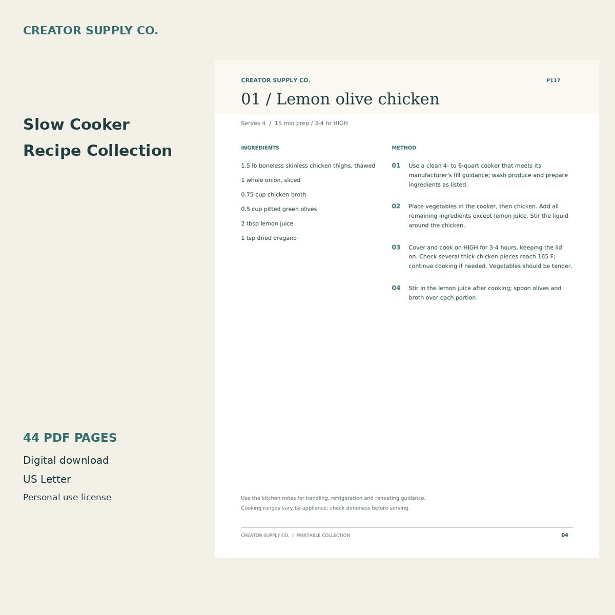 Slow Cooker Recipe Collection – printable PDF pages preview