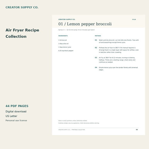 Air Fryer Recipe Collection – printable PDF pages preview