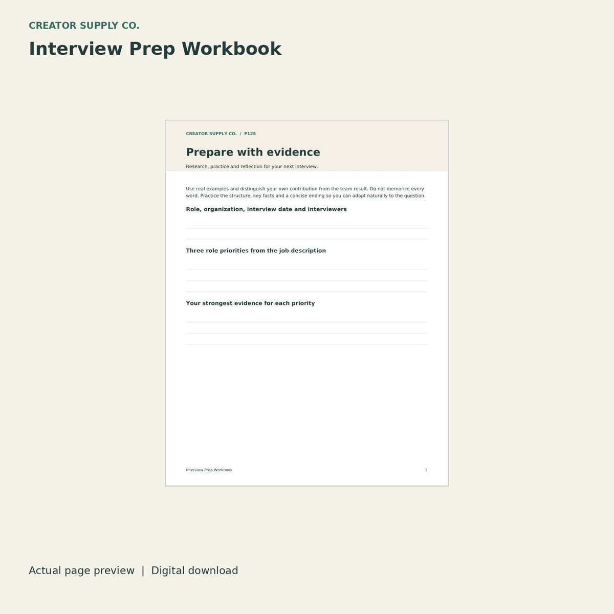 Interview Prep Workbook – printable PDF pages preview