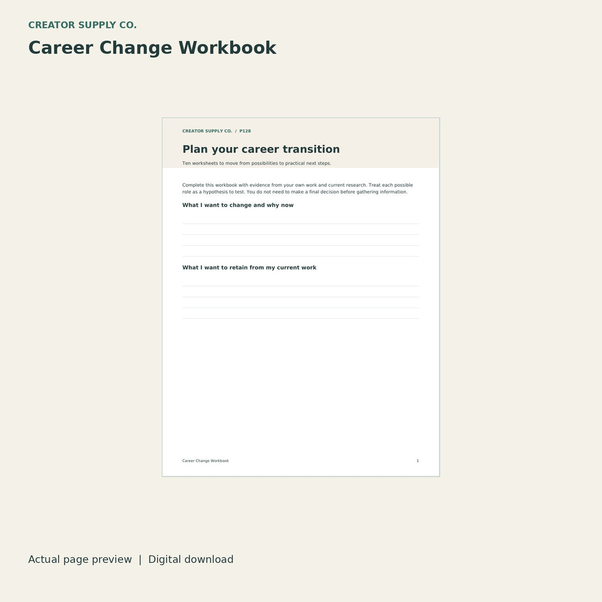 Career Change Workbook – printable PDF pages preview