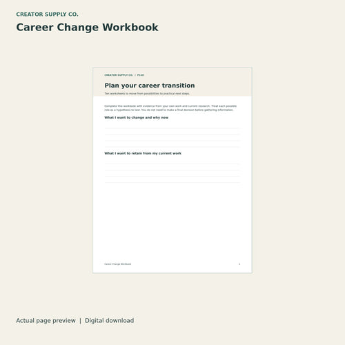 Career Change Workbook – printable PDF pages preview