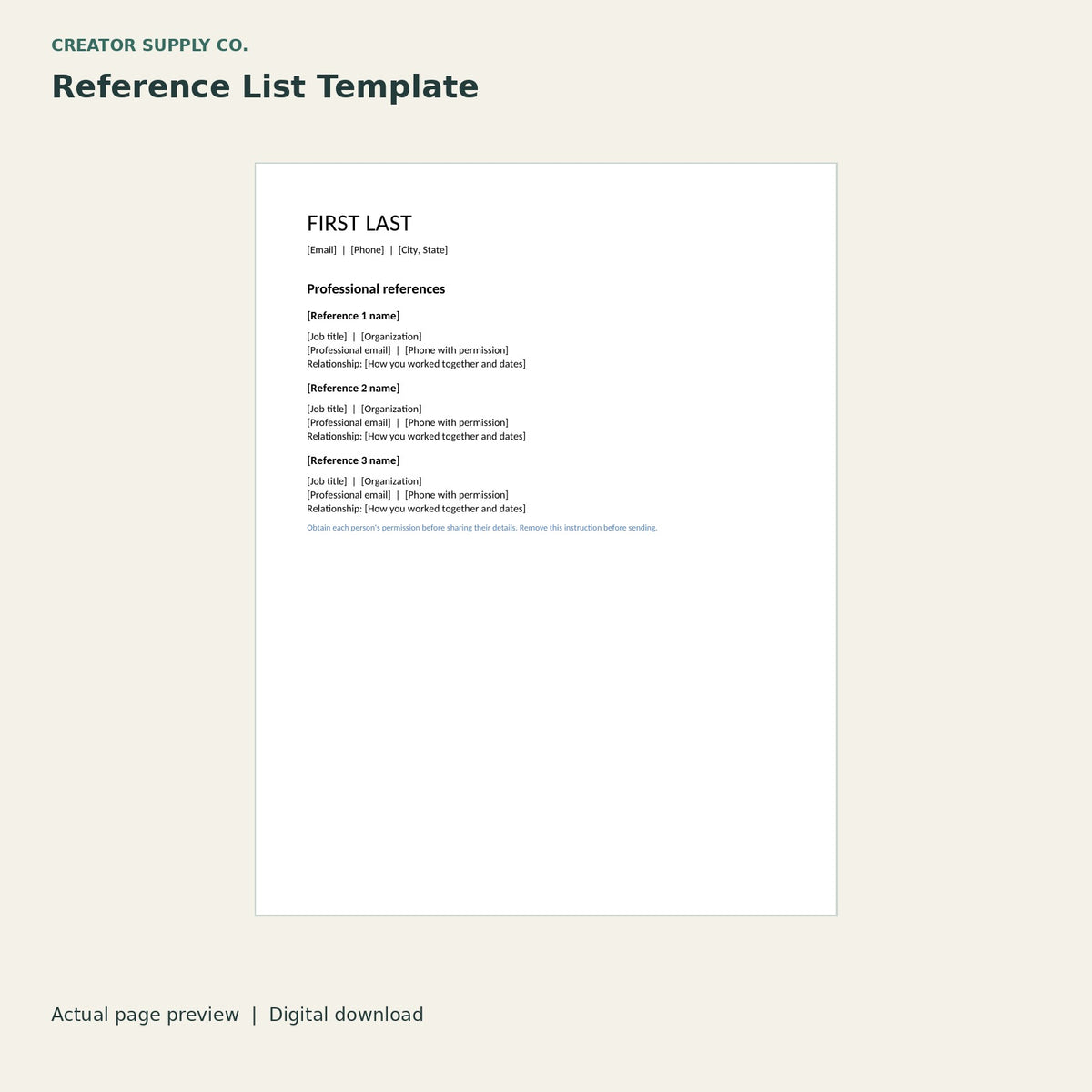 Reference List Template – printable PDF pages preview