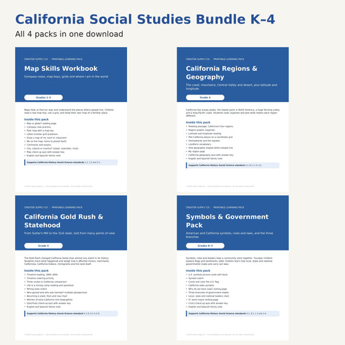 The 4 social studies packs in the California Social Studies Bundle