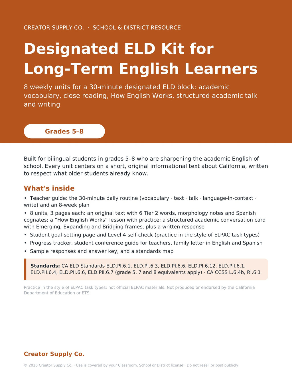 Designated ELD Kit for Long-Term English Learners (Grades 5–8) - cover