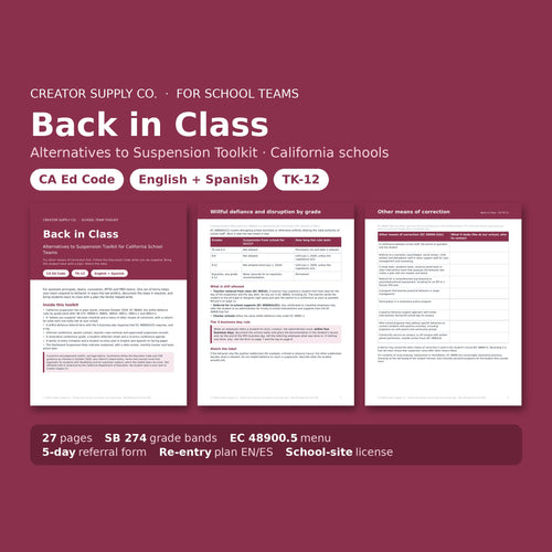 Back in Class alternatives to suspension toolkit cover and sample pages