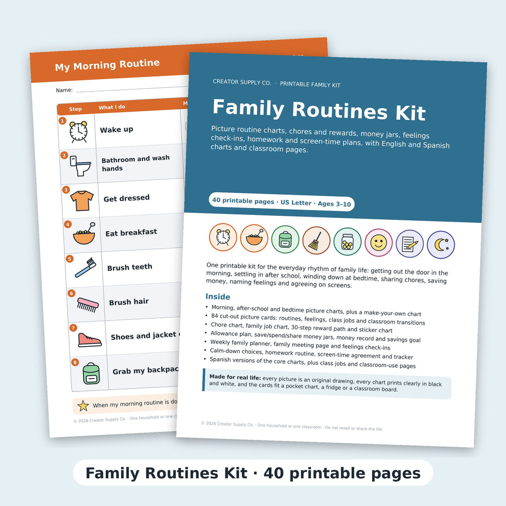 Family Routines Kit cover and morning routine picture chart