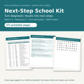 Next-Step School Kit v2 cover: 271 printable pages, math K-5, reading K-3, Form A/B retests