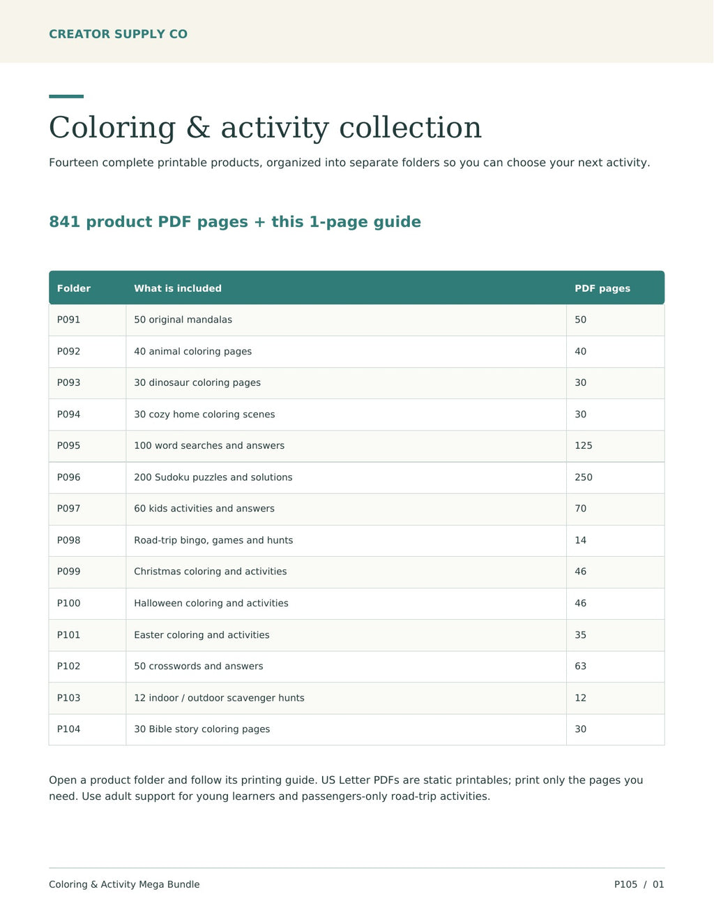Coloring & Activity Mega Bundle – 14 Printable Packs – printable bundle guide preview