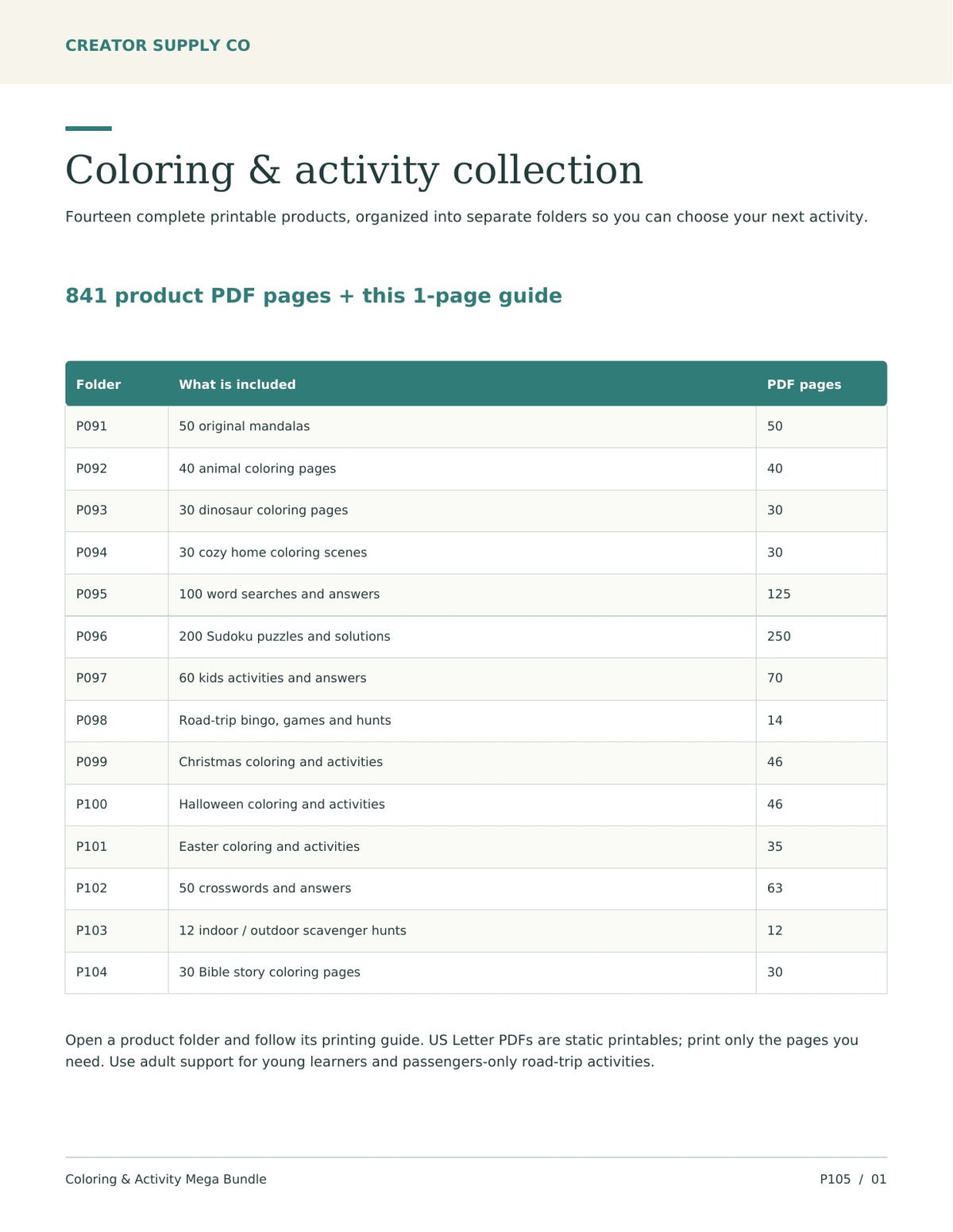 Coloring & Activity Mega Bundle – 14 Printable Packs – printable bundle guide preview