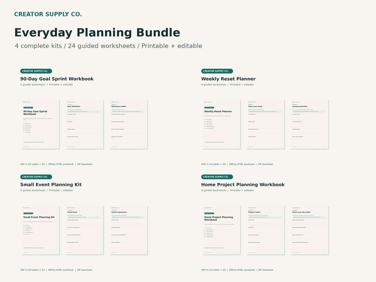 The four workbooks included in Everyday Planning Bundle