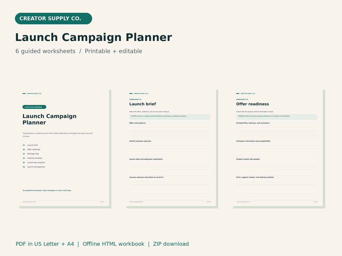 Launch Campaign Planner – printable PDF pages preview